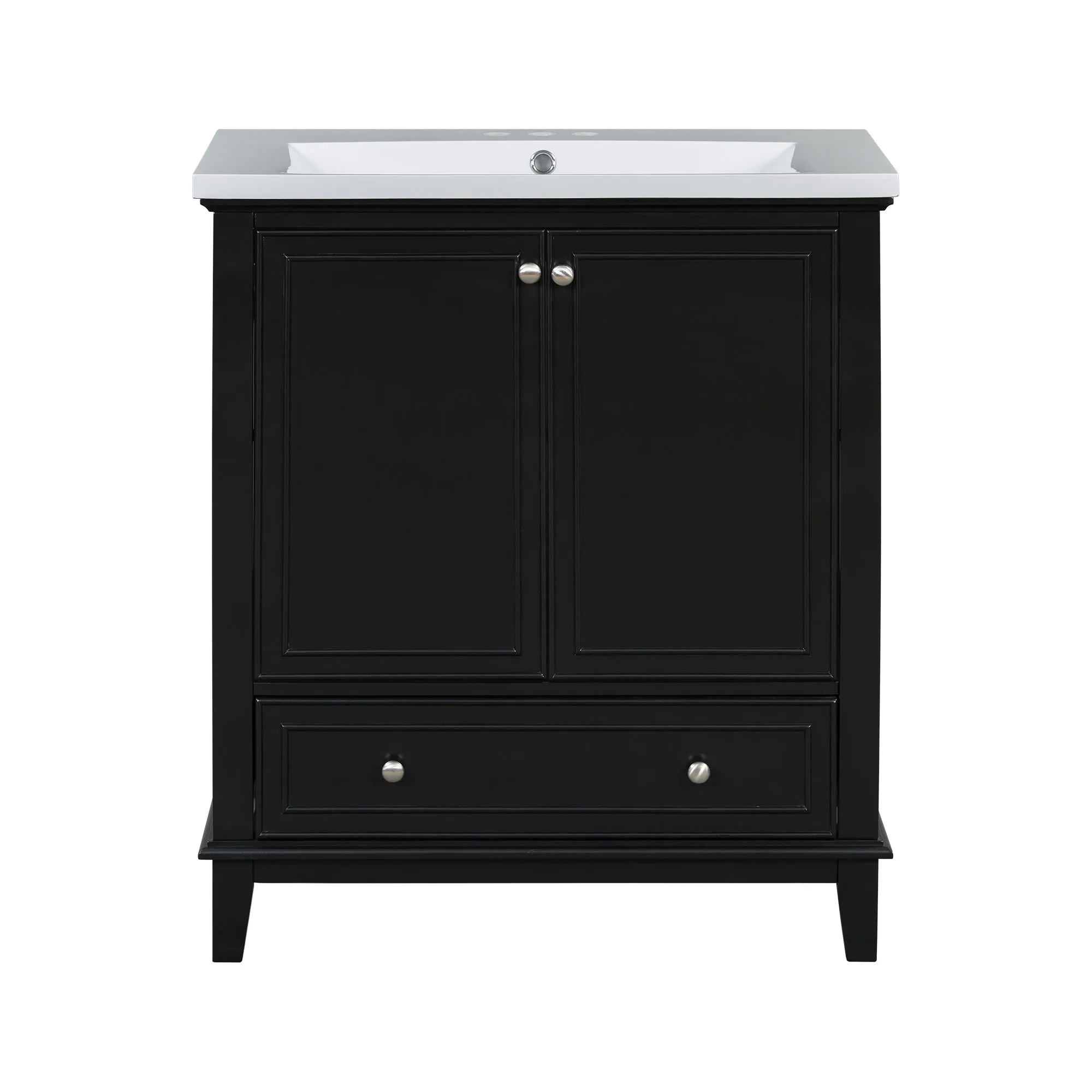 30" Bathroom Vanity with Sink Combo, Multi-Functional Cabinet, Doors, Drawer, Solid Frame, MDF, Black