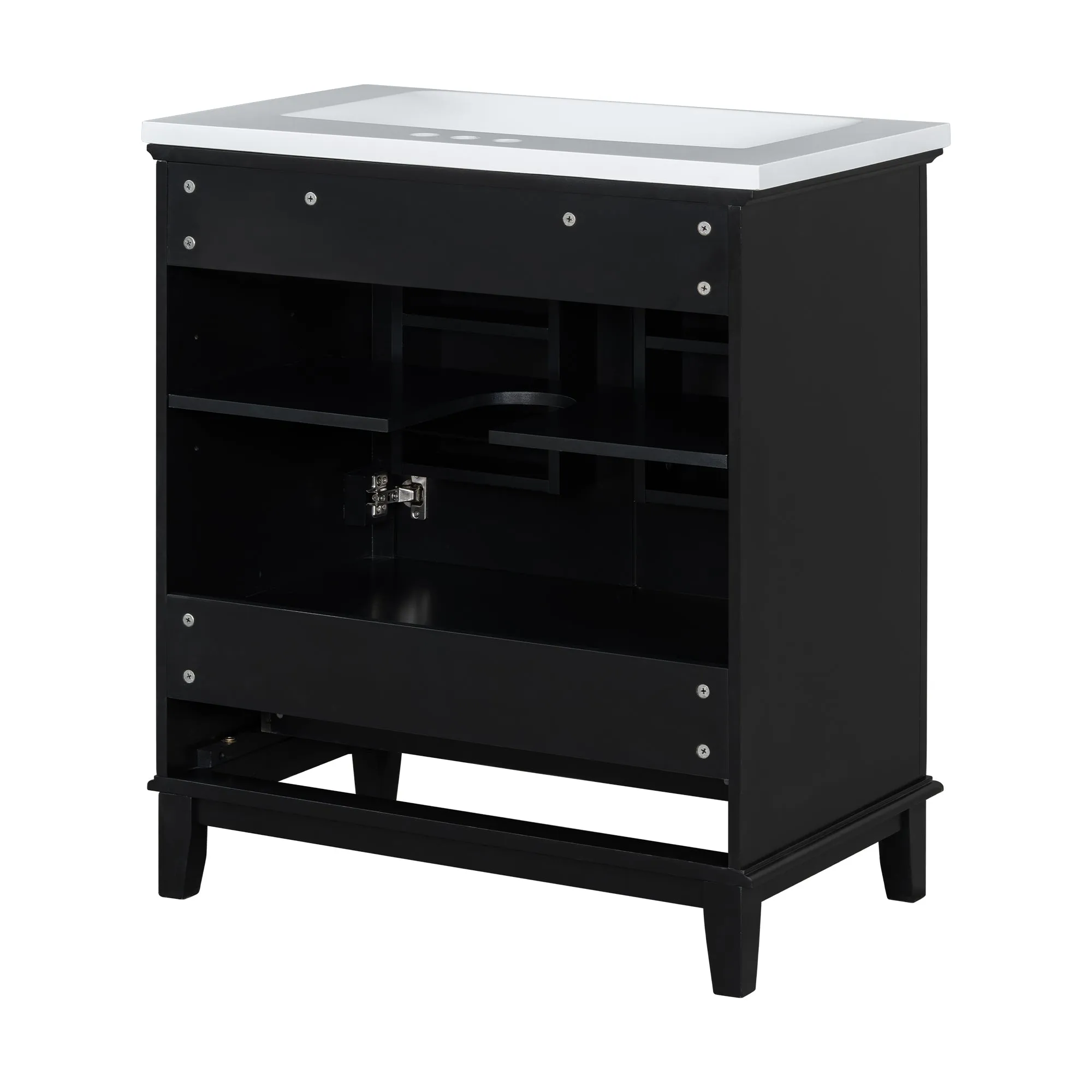 30" Bathroom Vanity with Sink Combo, Multi-Functional Cabinet, Doors, Drawer, Solid Frame, MDF, Black