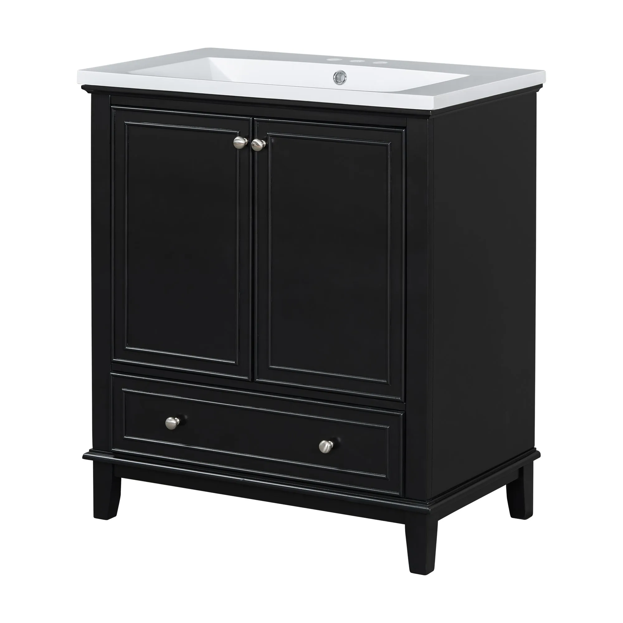 30" Bathroom Vanity with Sink Combo, Multi-Functional Cabinet, Doors, Drawer, Solid Frame, MDF, Black