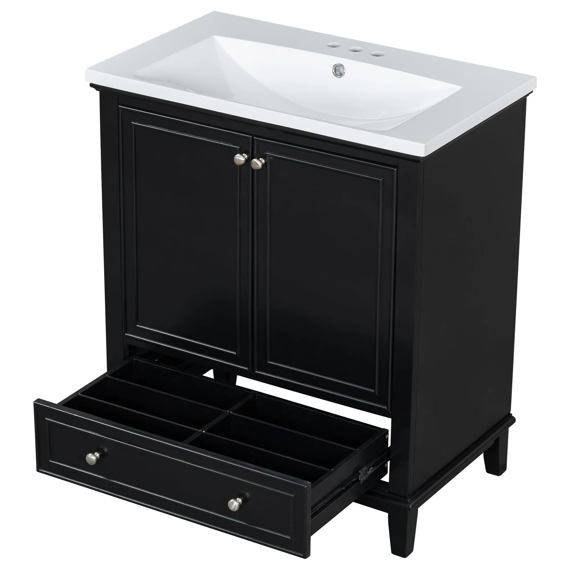 30" Bathroom Vanity with Sink Combo, Multi-Functional Cabinet, Doors, Drawer, Solid Frame, MDF, Black