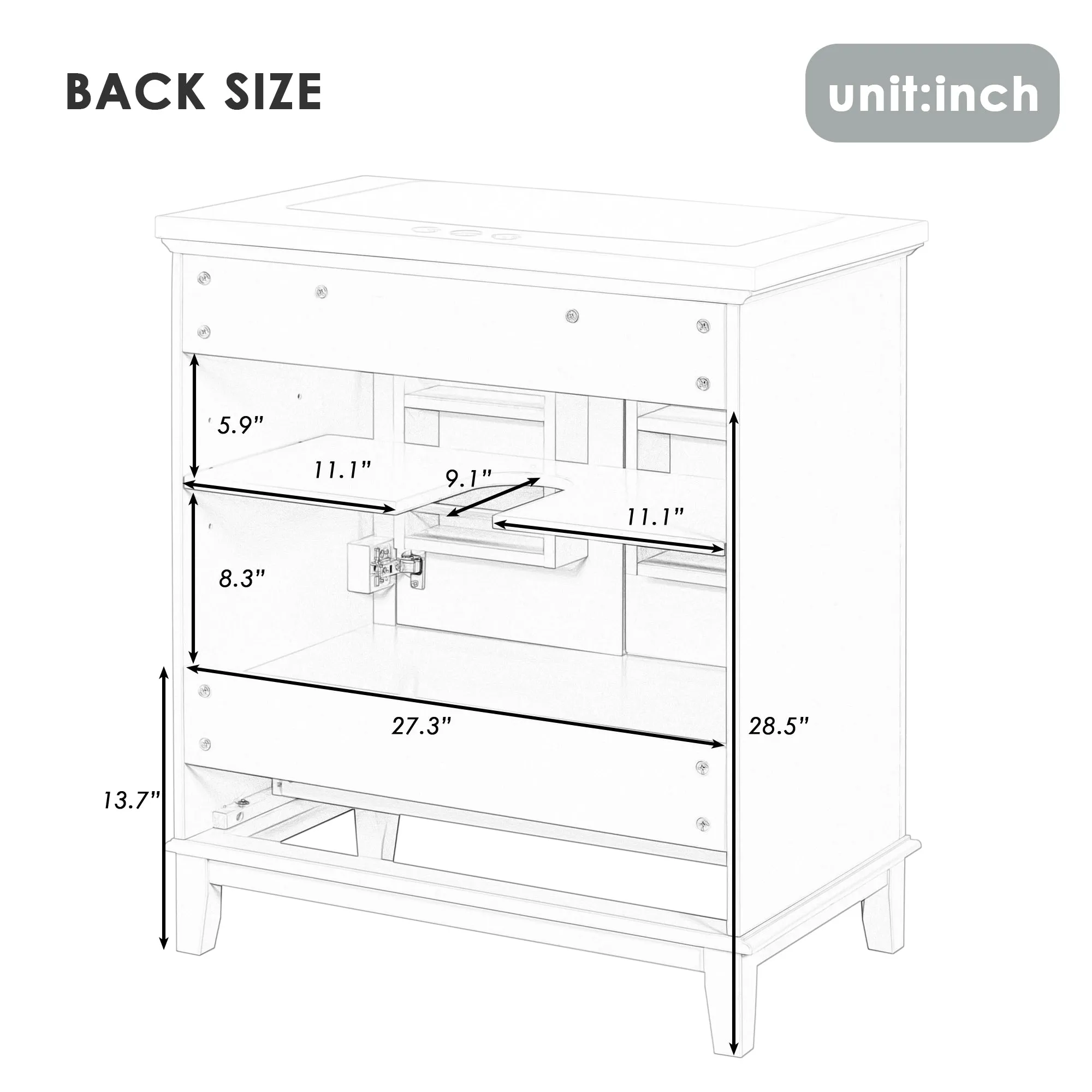 30" Bathroom Vanity with Sink Combo, Multi-Functional Cabinet, Doors, Drawer, Solid Frame, MDF, Black
