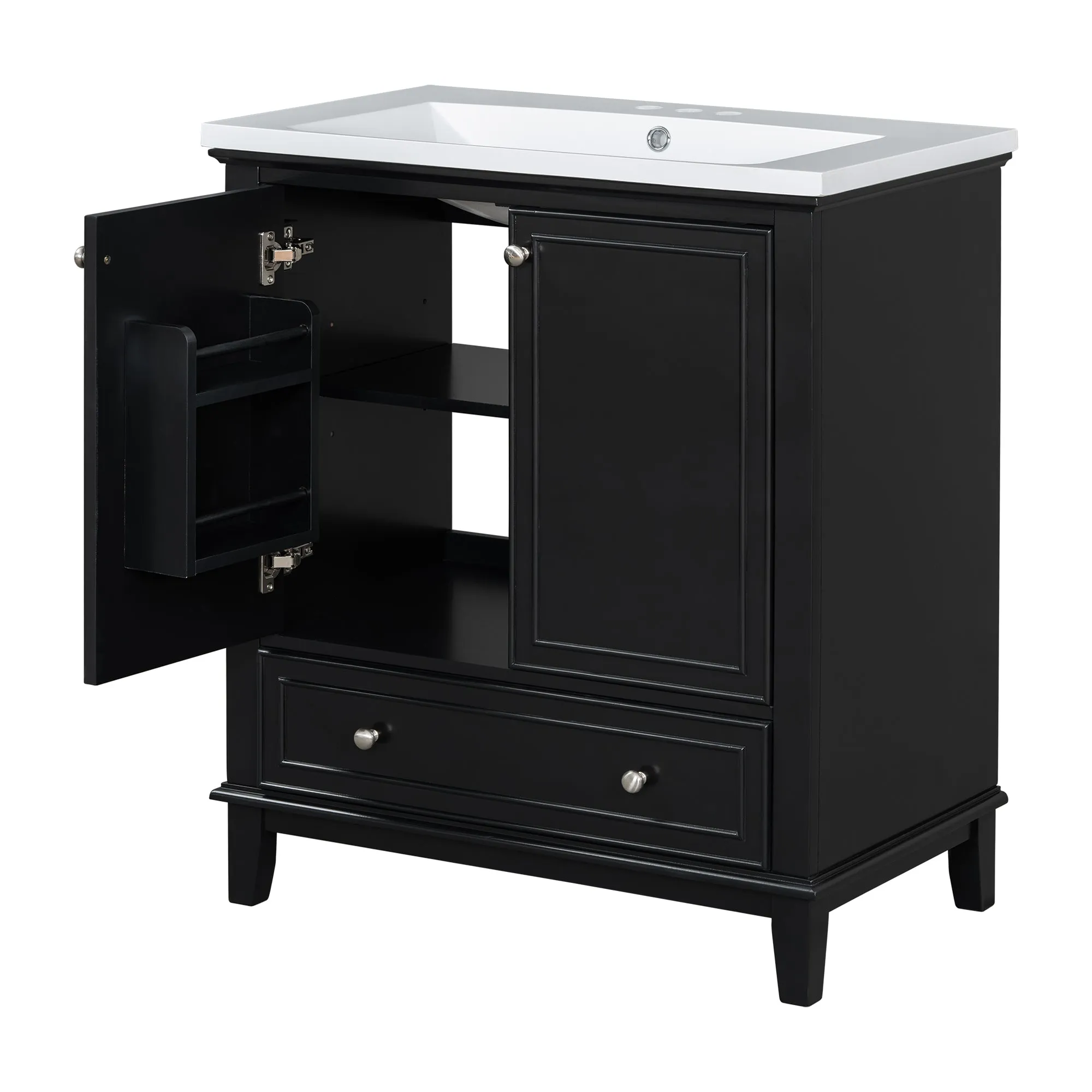 30" Bathroom Vanity with Sink Combo, Multi-Functional Cabinet, Doors, Drawer, Solid Frame, MDF, Black