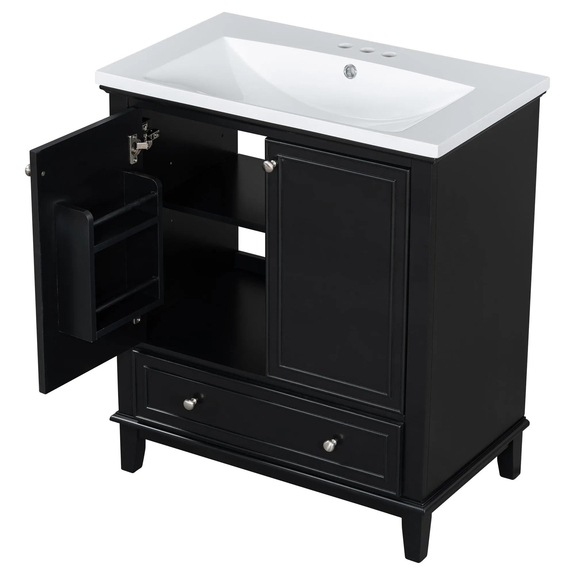 30" Bathroom Vanity with Sink Combo, Multi-Functional Cabinet, Doors, Drawer, Solid Frame, MDF, Black
