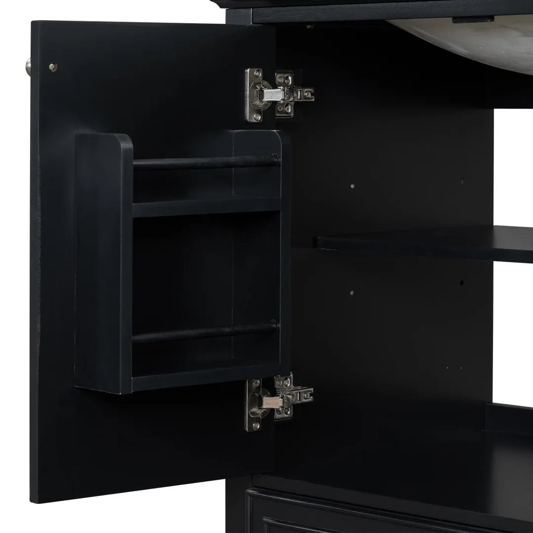 30" Bathroom Vanity with Sink Combo, Multi-Functional Cabinet, Doors, Drawer, Solid Frame, MDF, Black