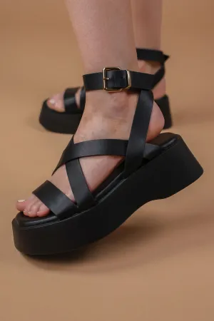 Black Gladiator Flatform Buckle Sandals