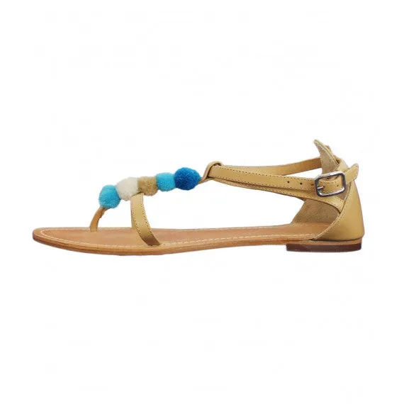 Blue Pom Pom Navvy Natural Leather Sandals