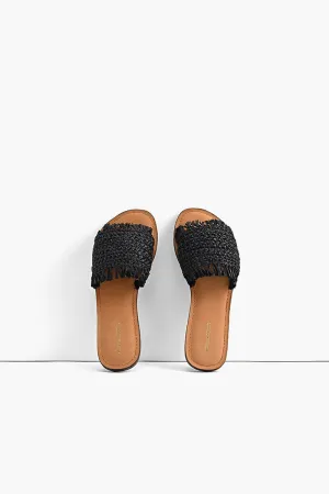 Boho Bliss Black Raffia Slide Sandals
