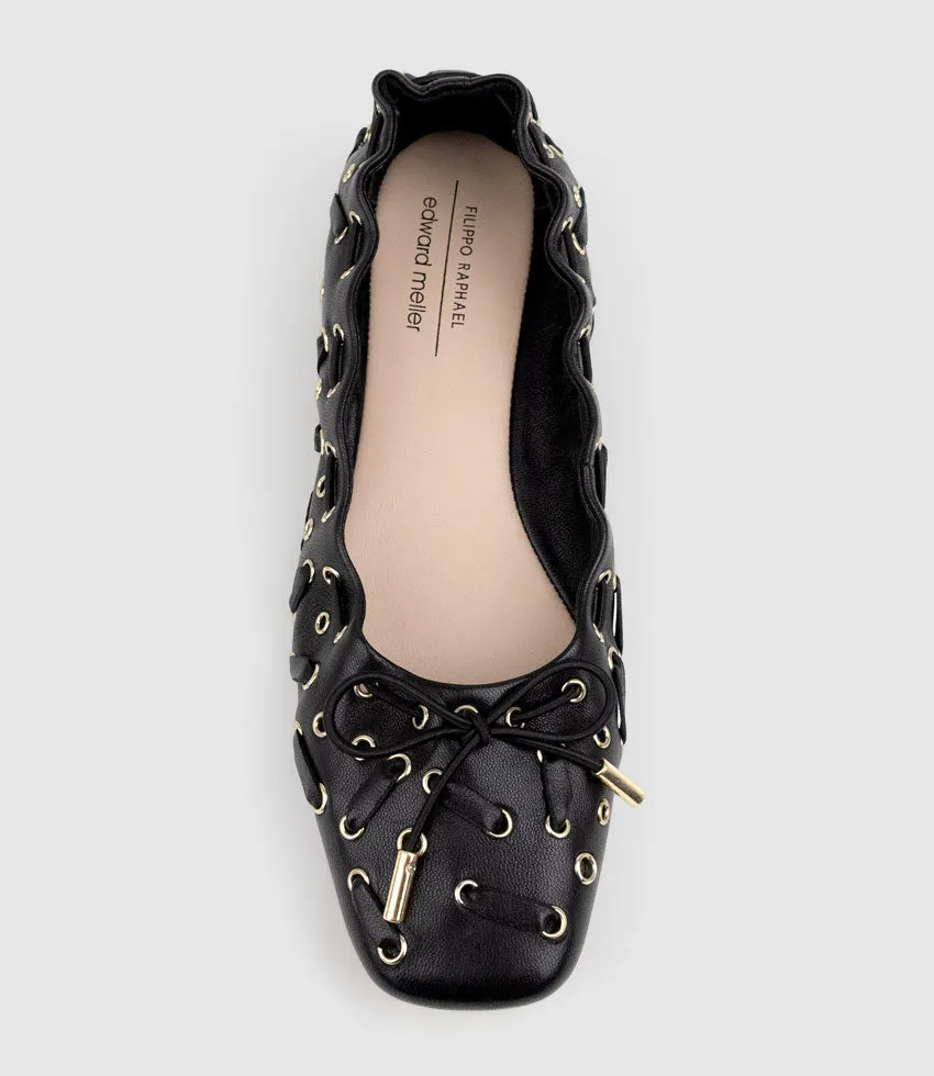 ERATA Square Toe Ballet with Eyelets in Black