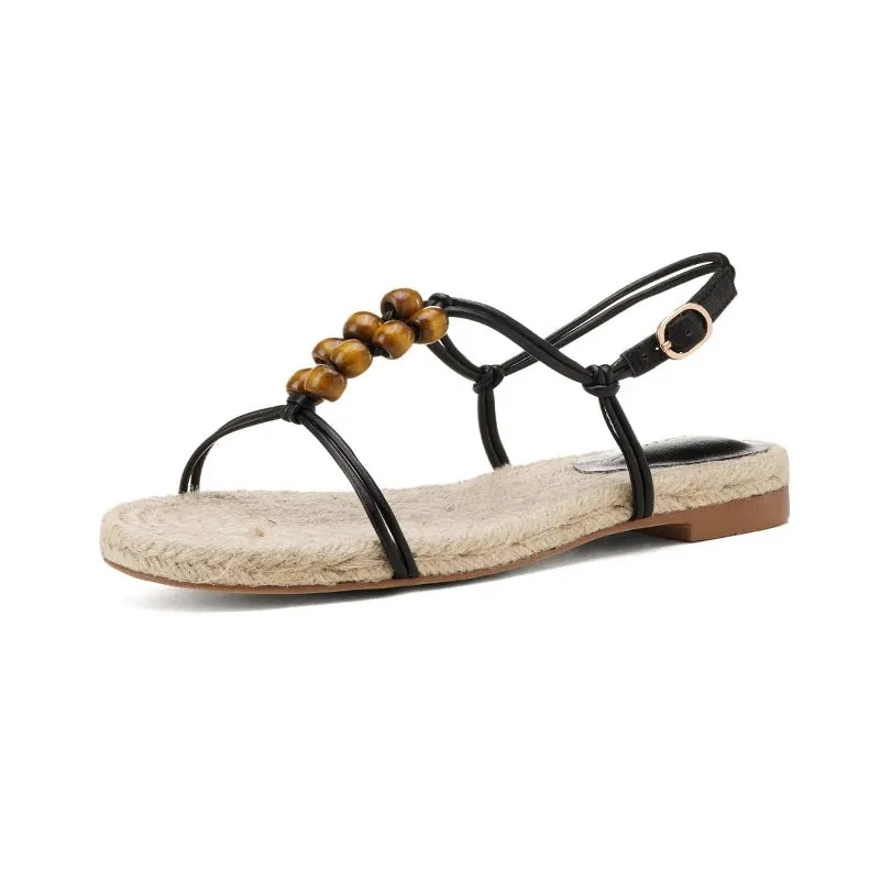 Mariel Straw Woven Bead Gladiator Sandals