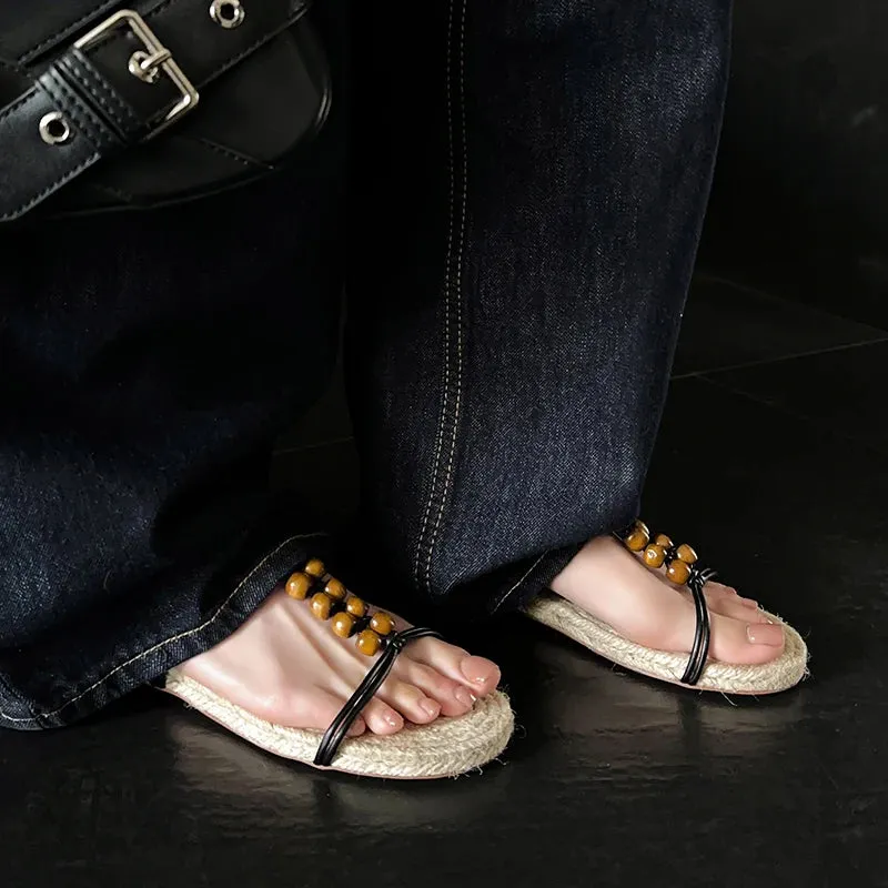 Mariel Straw Woven Bead Gladiator Sandals