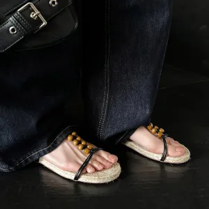 Mariel Straw Woven Bead Gladiator Sandals