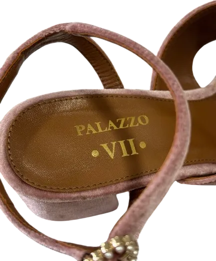 Palazzo VII Pink Velvet Ankle Strap Sandals UK 7 EU 40 👠