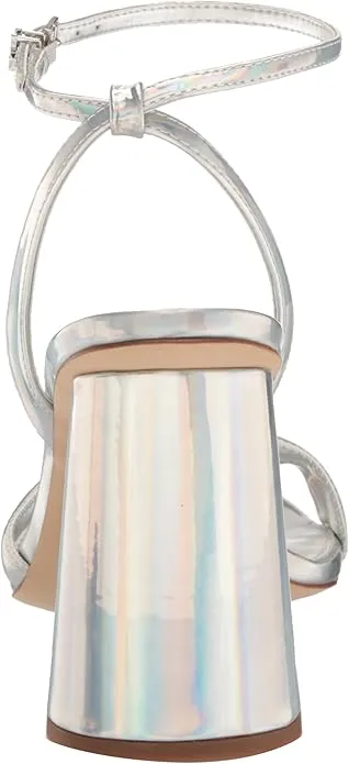 Sam Edelman Kia Soft Silver Squared Open Toe Ankle Strap Block Heeled Sandals