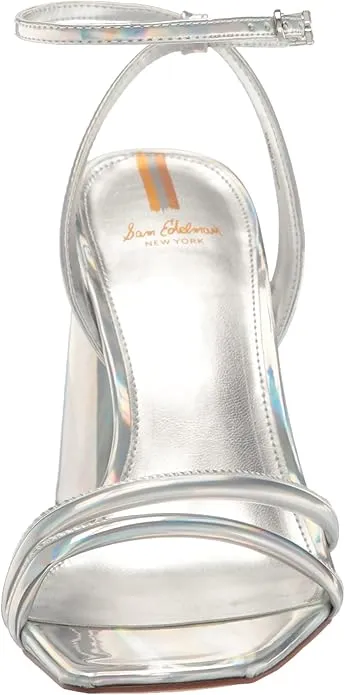 Sam Edelman Kia Soft Silver Squared Open Toe Ankle Strap Block Heeled Sandals