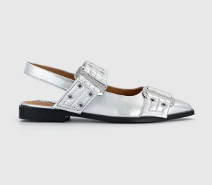 Womens Steve Madden Grand Ave Buckle Ballet Flats Silver