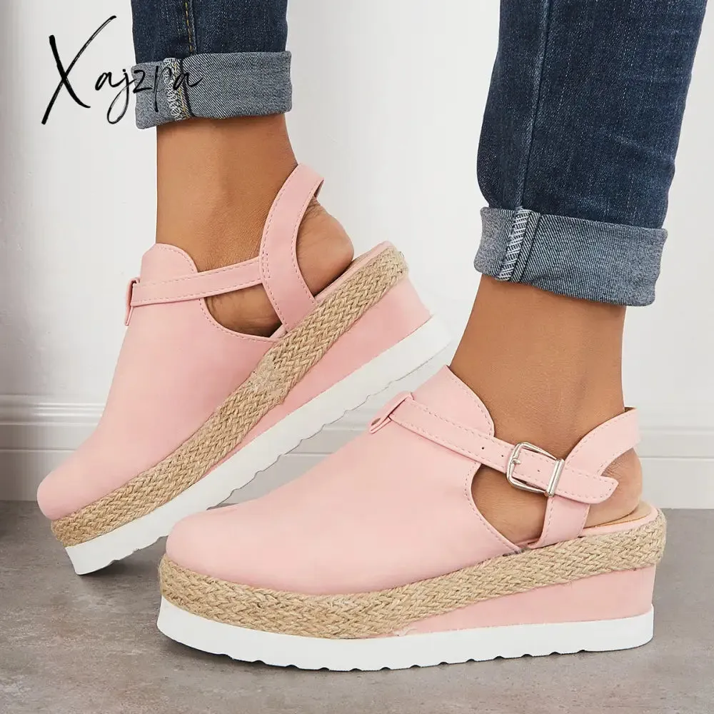 Xajzpa - Women's Closed Toe Platform Espadrilles Wedge Ankle Strap Sandals