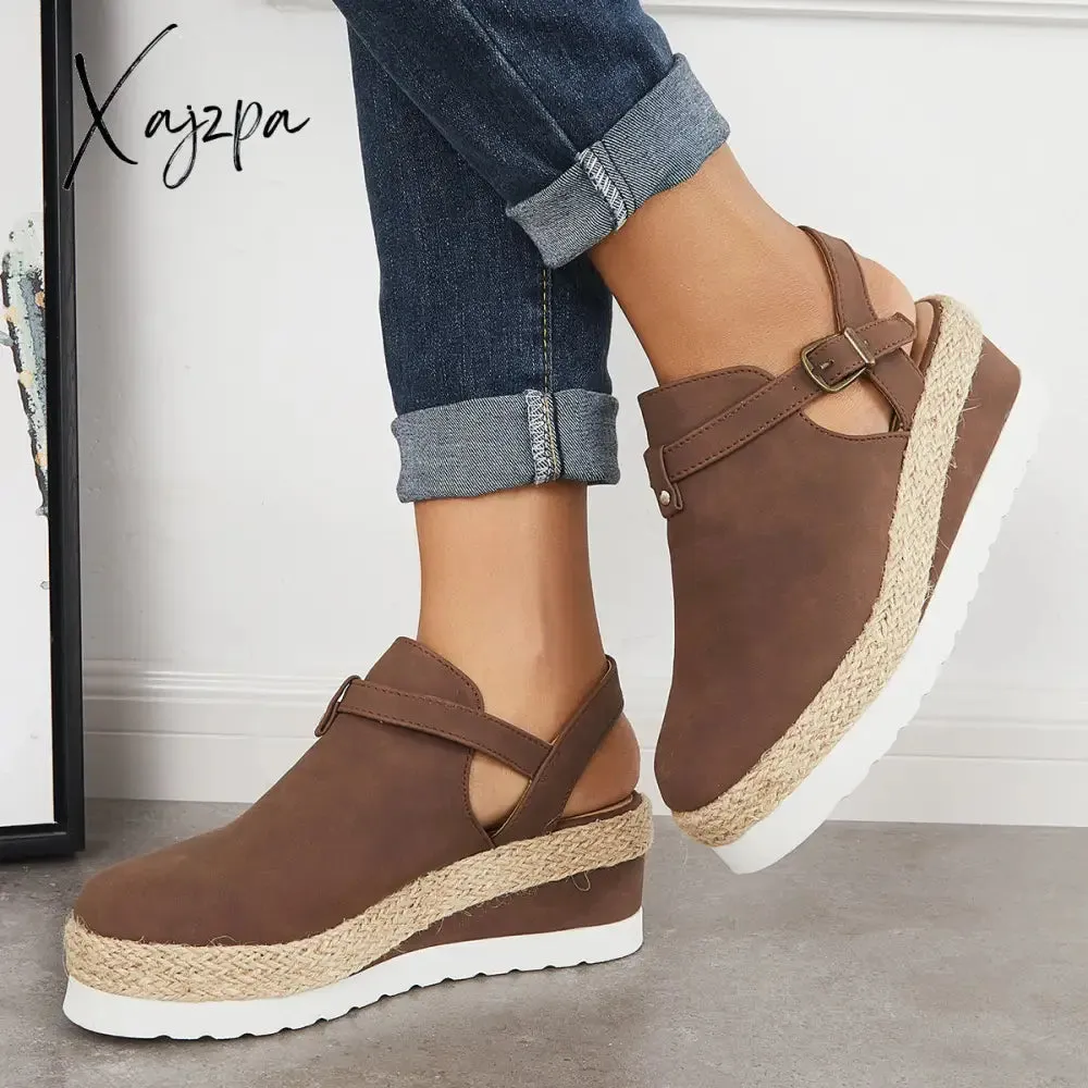 Xajzpa - Women's Closed Toe Platform Espadrilles Wedge Ankle Strap Sandals