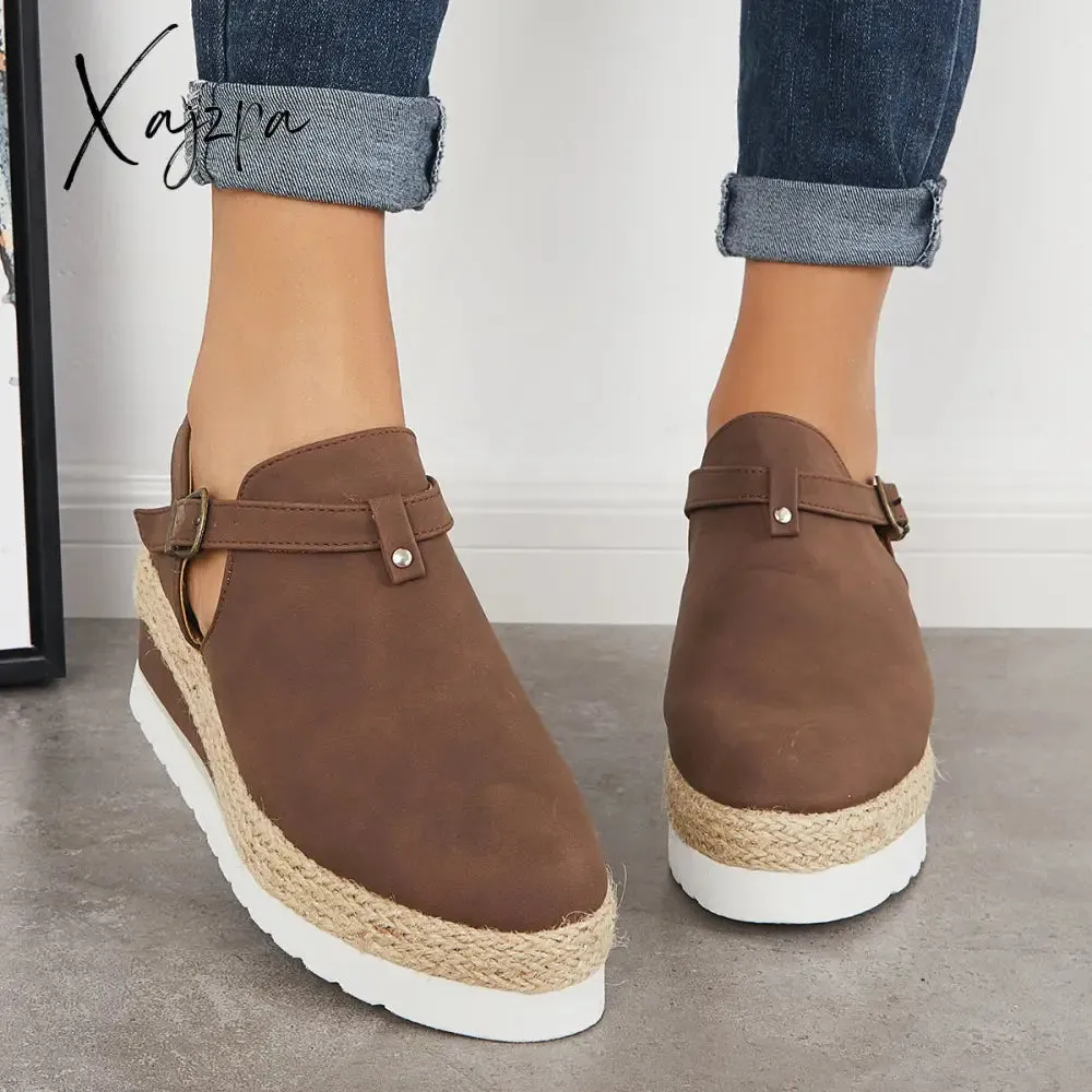 Xajzpa - Women's Closed Toe Platform Espadrilles Wedge Ankle Strap Sandals