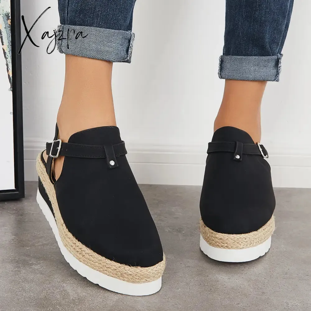 Xajzpa - Women's Closed Toe Platform Espadrilles Wedge Ankle Strap Sandals