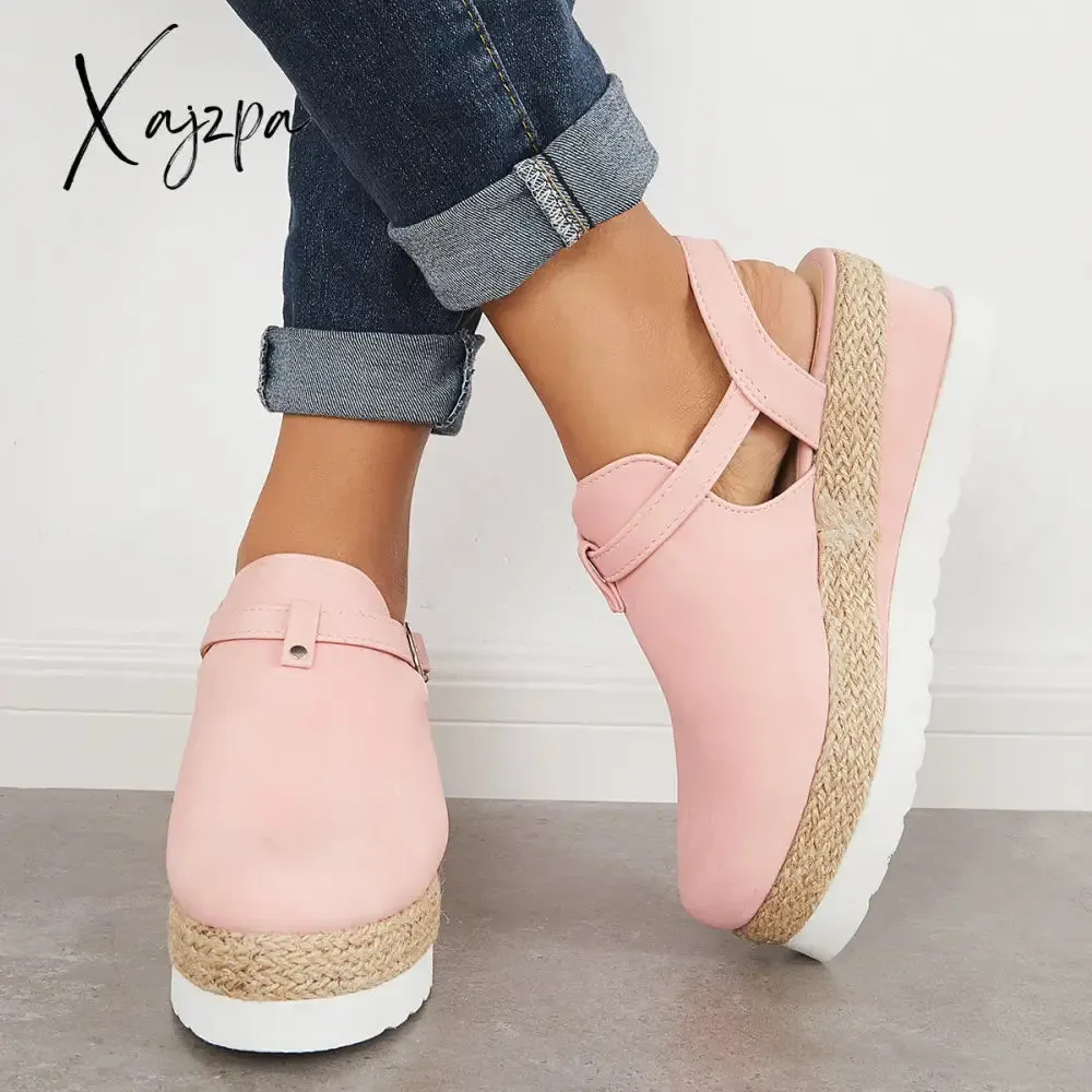 Xajzpa - Women's Closed Toe Platform Espadrilles Wedge Ankle Strap Sandals