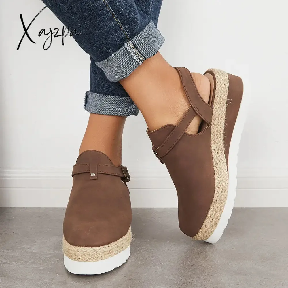 Xajzpa - Women's Closed Toe Platform Espadrilles Wedge Ankle Strap Sandals