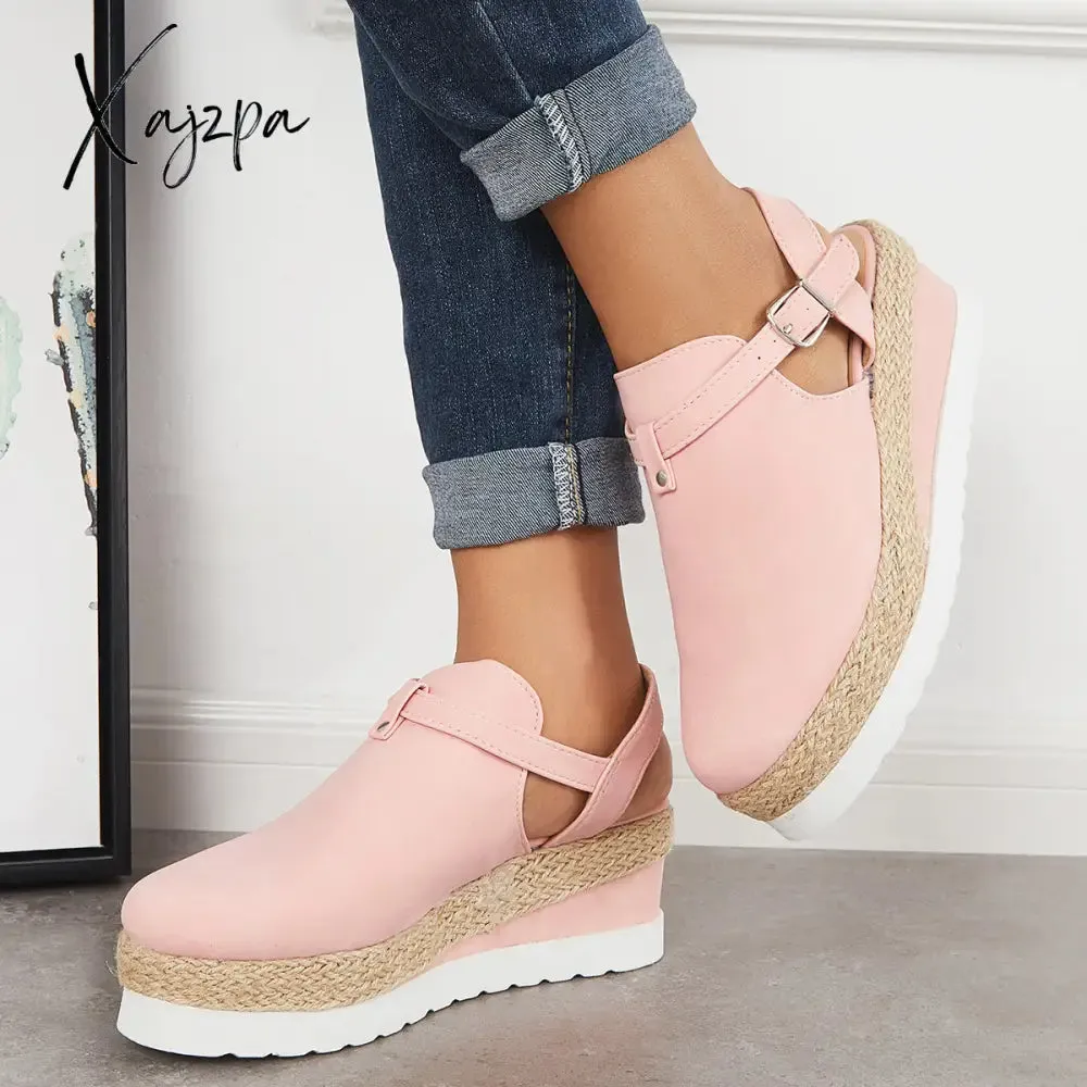 Xajzpa - Women's Closed Toe Platform Espadrilles Wedge Ankle Strap Sandals