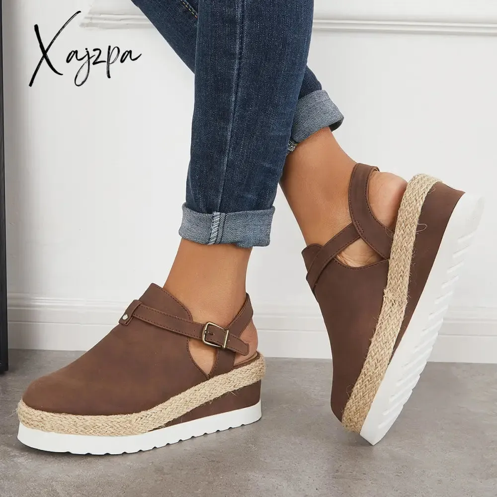 Xajzpa - Women's Closed Toe Platform Espadrilles Wedge Ankle Strap Sandals