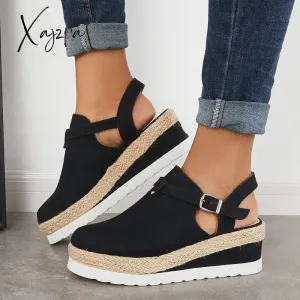 Xajzpa - Women's Closed Toe Platform Espadrilles Wedge Ankle Strap Sandals