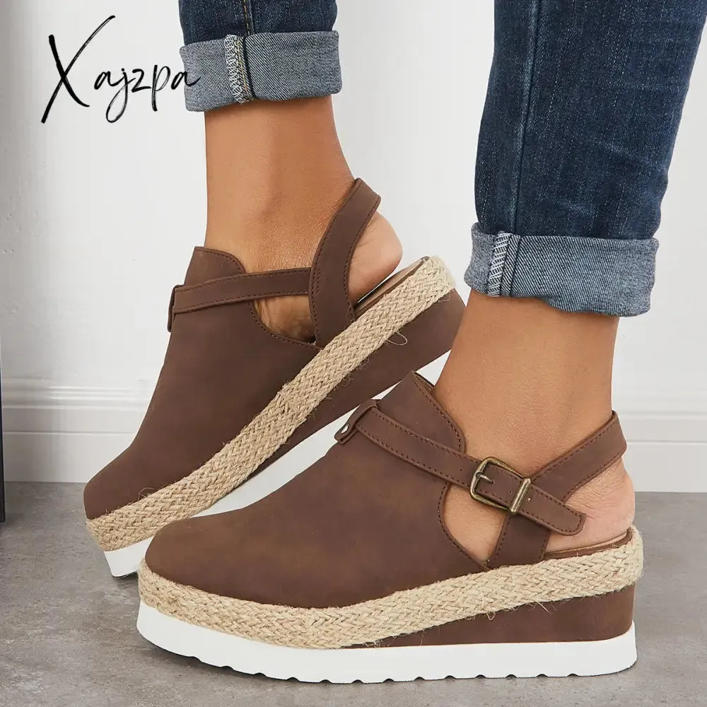 Xajzpa - Women's Closed Toe Platform Espadrilles Wedge Ankle Strap Sandals