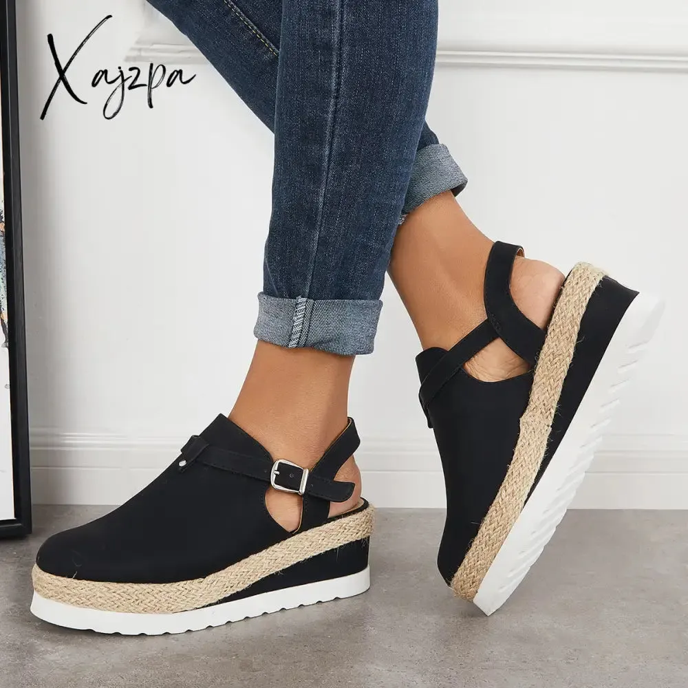 Xajzpa - Women's Closed Toe Platform Espadrilles Wedge Ankle Strap Sandals