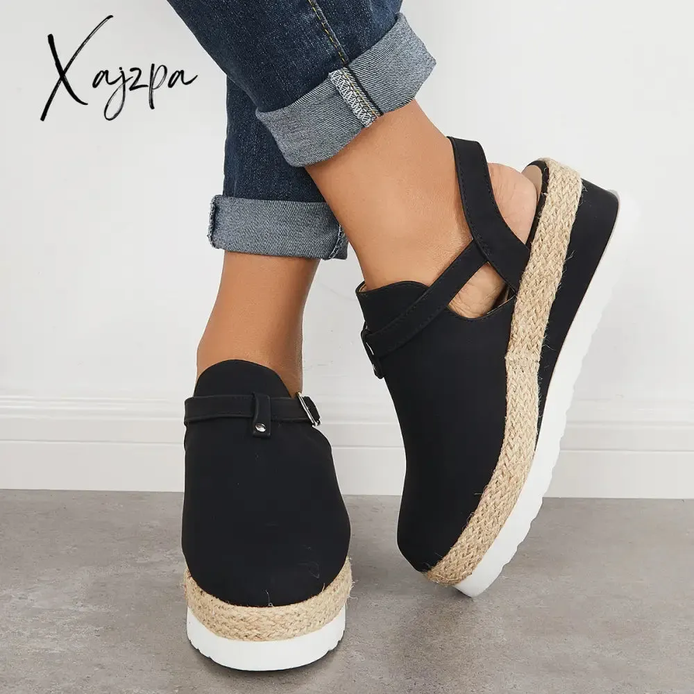 Xajzpa - Women's Closed Toe Platform Espadrilles Wedge Ankle Strap Sandals