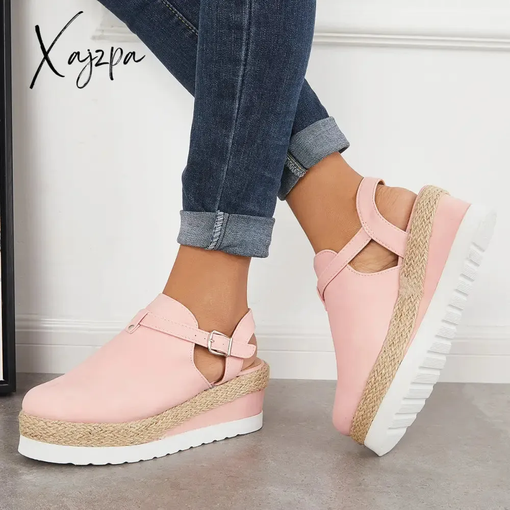 Xajzpa - Women's Closed Toe Platform Espadrilles Wedge Ankle Strap Sandals