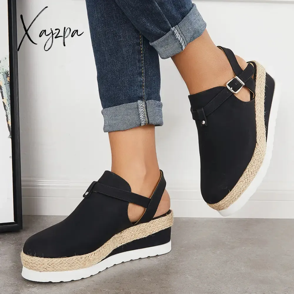 Xajzpa - Women's Closed Toe Platform Espadrilles Wedge Ankle Strap Sandals